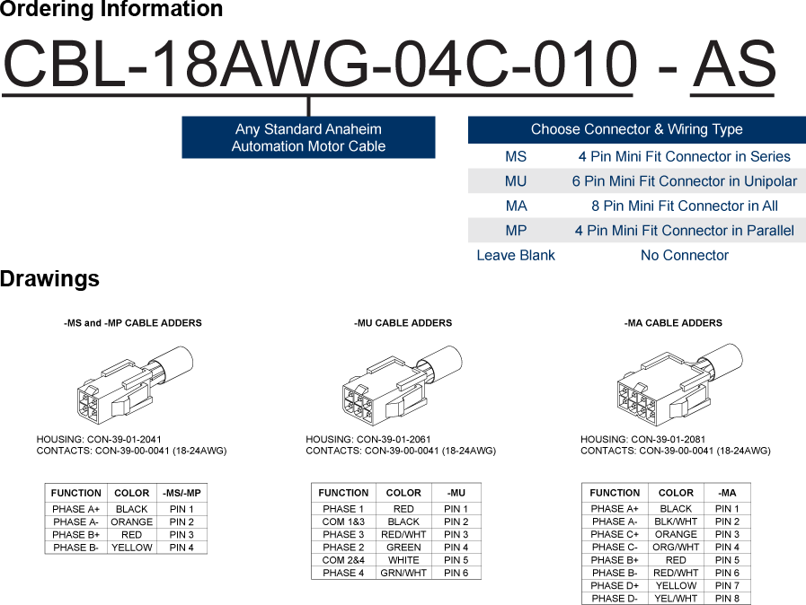 Connector Adders - Mini-Fit Jr. Wiring Style  Ordering Information