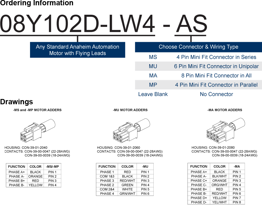 Connector Adders - Mini-Fit Jr Wiring Style Ordering Information